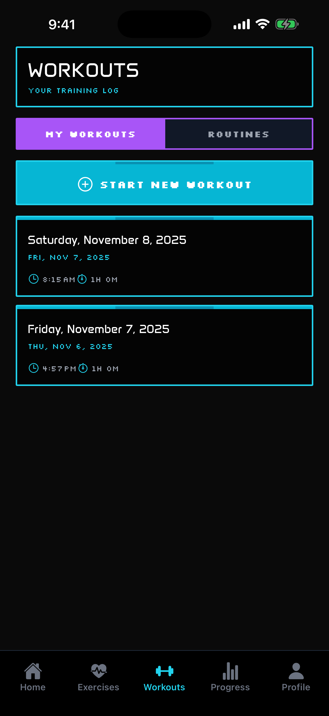 Stacco App Workouts Screen